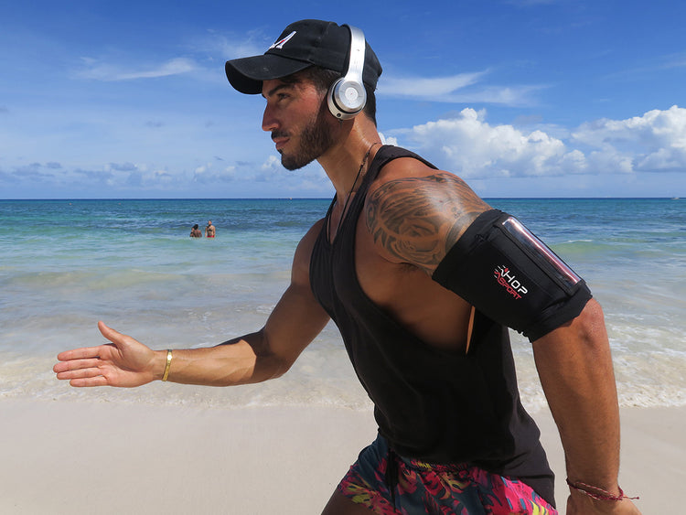 Running on the beach with HopSport Smartphone Armband